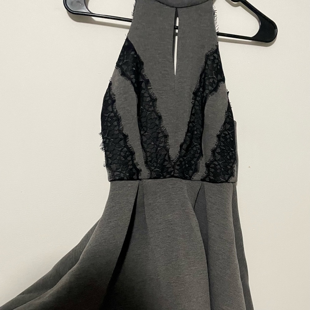 Gray and black lace peplum style dress